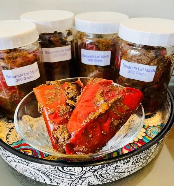 My Banarshi Lal Mirch Achaar is a must-try if you love a fiery, masaledar kick. I make this traditional red chili pickle using an authentic recipe straight from Banaras, stuffing each chili with a rich blend of hand-ground spices.