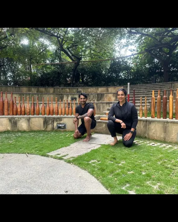 My partner Jyothi and I are ready for a workshop, with all our Indian clubs and Mugdars lined up. We started this journey to share our love for this ancient art form with as many people as possible.