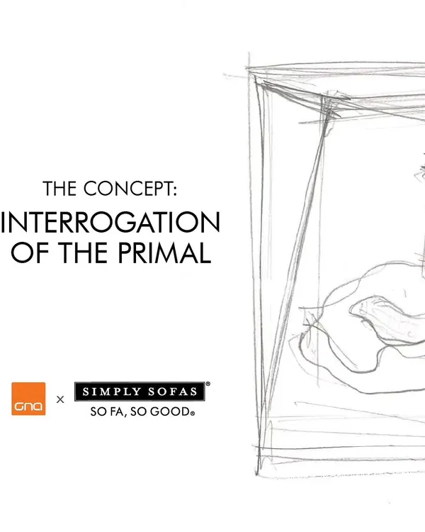 The initial concept sketch for our 'Interrogation of the Primal' art installation. This is where the idea begins, exploring form and space before it becomes a physical reality.