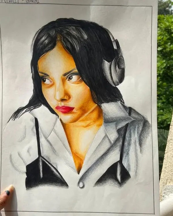 A custom portrait I created using colored pencils. I focus on capturing the details and personality of the subject, making it a truly personal piece of art. If you're looking for a realistic portrait drawing, this is a great example.