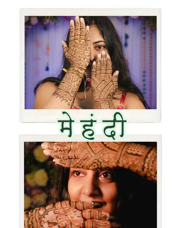 The Mehendi ceremony is all about the beautiful details. I love capturing the bride playfully showing off her intricate henna designs, a classic and joyful wedding moment.