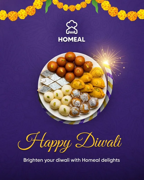 Happy Diwali! We wish you a festival filled with light, laughter, and the delightful taste of homemade sweets and savories. Brighten your celebration with our festive treats.