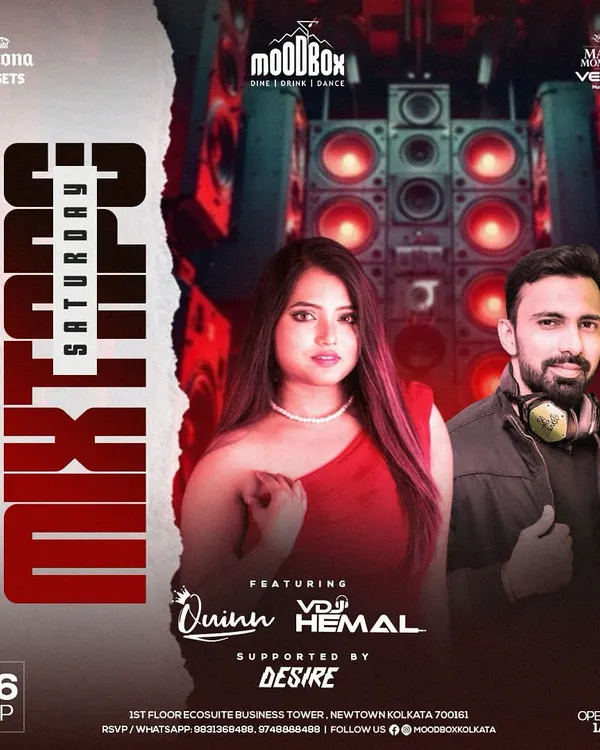 An event poster for my 'MixTape Saturday' gig at MoodBox in Kolkata, where I performed alongside other talented artists.