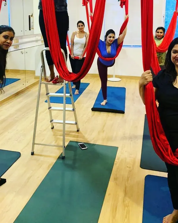 Prepping for a class with a wonderful group of women. The energy and excitement before we start to fly is always contagious.