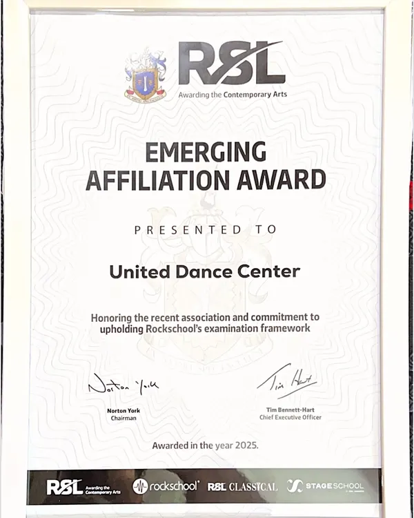 This 'Emerging Affiliation Award' from Rock School, London is a huge honor for us. It validates our commitment to providing a world class dance education and an authentic performance diploma course.