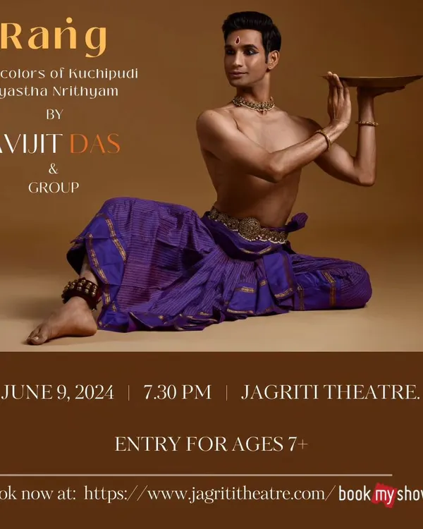The poster for my production 'Raṅg', presented at Jagriti Theatre. This show featured new choreographies performed alongside my senior disciples.