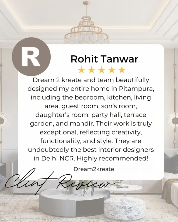 Thank you, Rohit, for your wonderful review. It was a pleasure designing your entire home in Pitampura, and I'm thrilled that my team and I could deliver on creativity, functionality, and style.