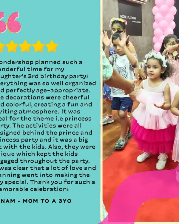 "Wondershop planned such a wonderful time for my daughter's 3rd birthday party!" We were so happy to create a cheerful and colorful princess party with unique activities that were a big hit with the kids.
