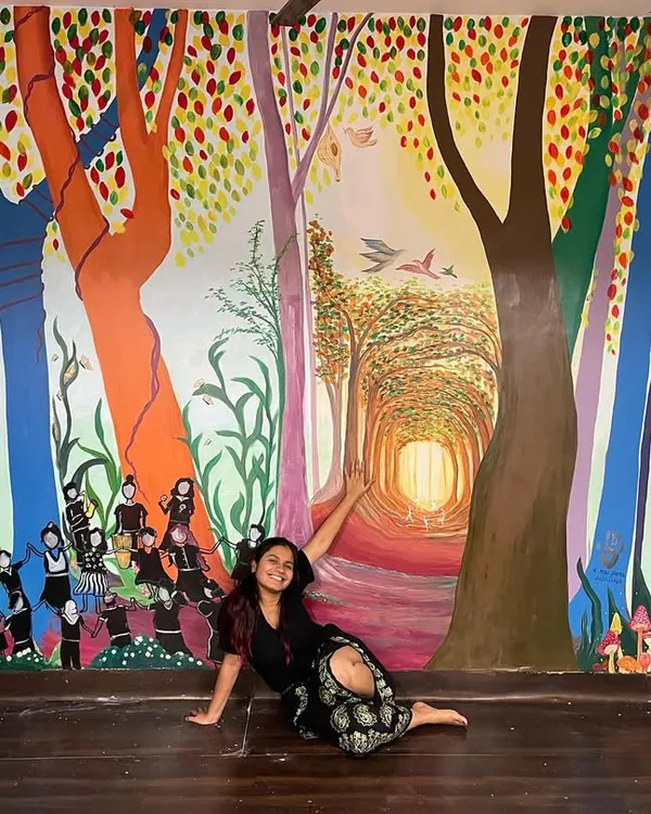 This mural, painted for The Gender Lab in Mumbai, is my interpretation of their ever-evolving spirit. It's a jungle of colours, celebrating diverse beings and journeys, a place where my own journey as an artist began.