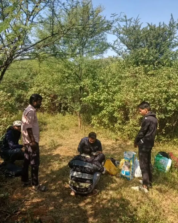 Our team taking a break during the Asola leopard survey project. Fieldwork involves long hours of tracking and patience.