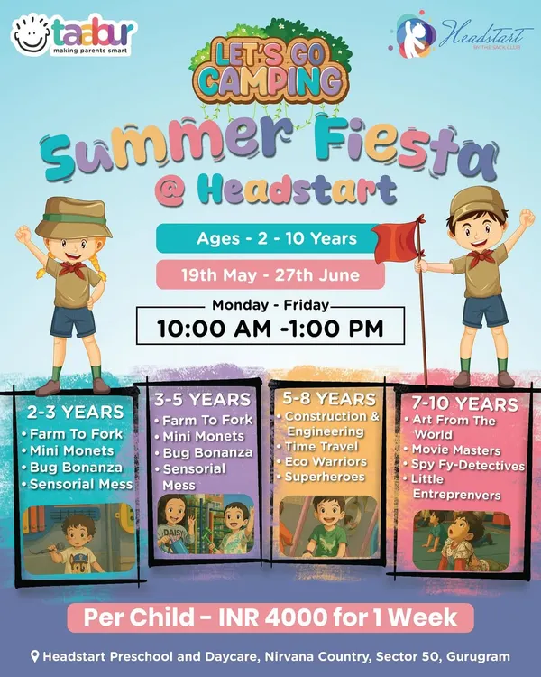 Let's Go Camping! The Summer Fiesta at Headstart offers a huge range of activities for different age groups, from Farm To Fork and Mini Monets for the little ones to Construction & Engineering and Spy-Fy Detectives for older kids.