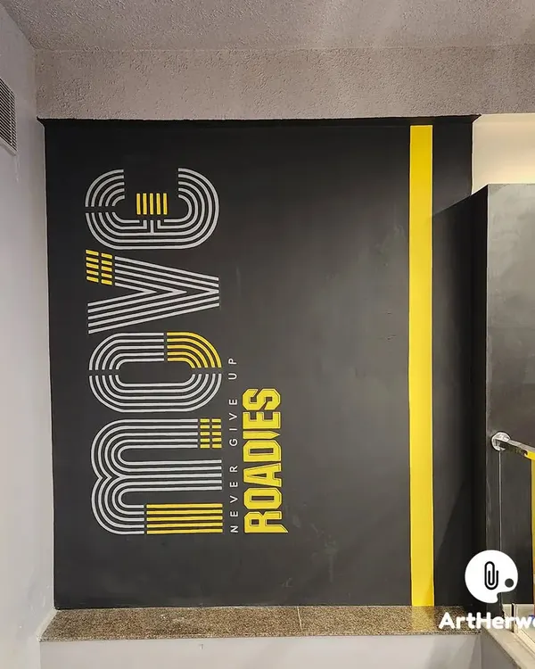 Bold typography for Roadies Gym, featuring the word "MOVE" in a retro, striped style. This design is clean, powerful, and perfectly suited to motivate people in a fitness environment.
