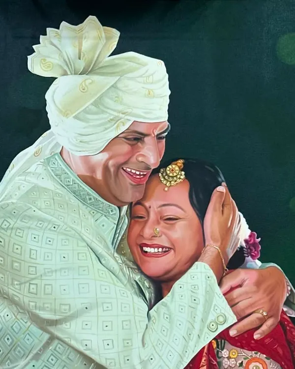 This is why I paint. A friend commissioned this piece to capture a beautiful, candid moment between her parents at her wedding. My goal was to translate that pure emotion onto the canvas, creating a hyperrealistic oil painting that they can cherish forever.