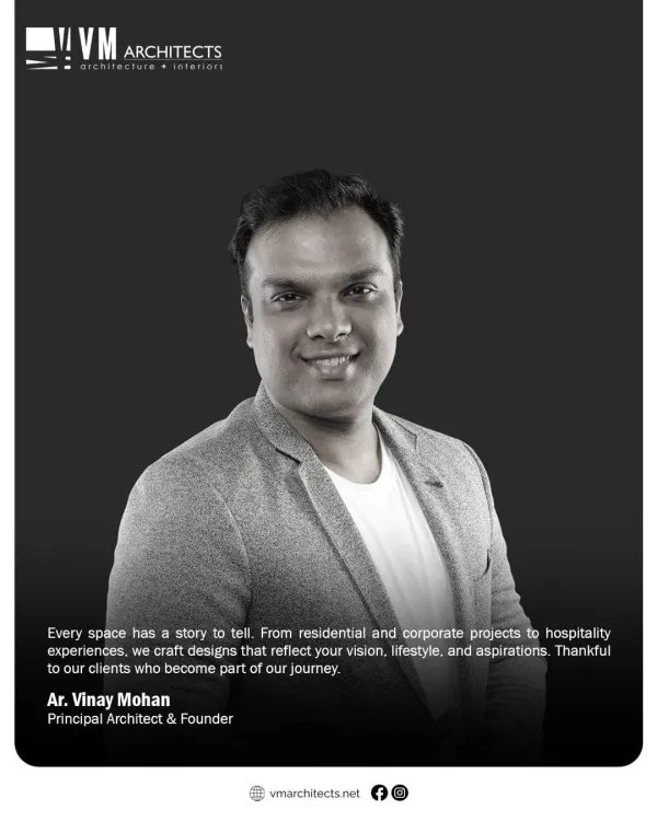 I am Vinay Mohan, the principal architect and founder. My passion is to craft spaces that reflect your vision, lifestyle, and aspirations, creating homes that tell your unique story.