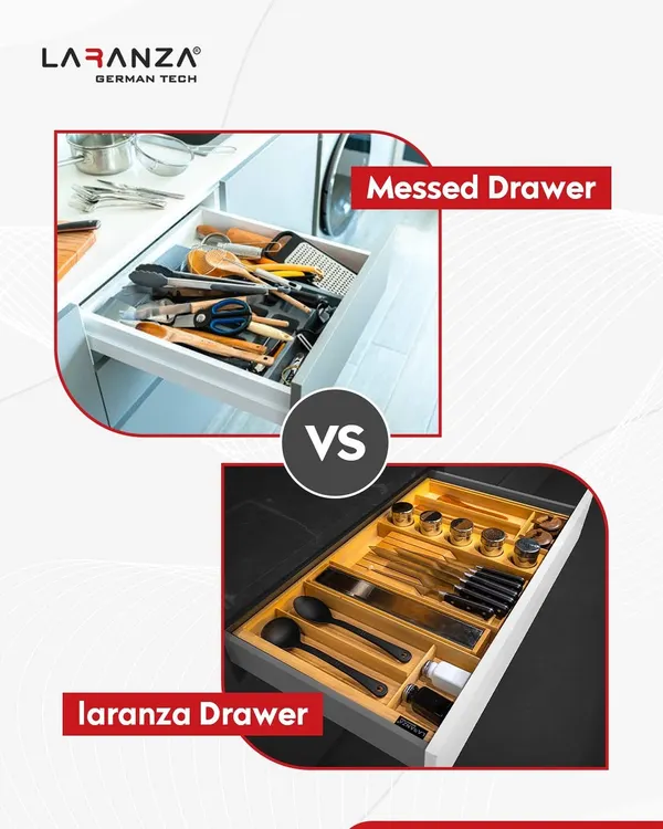 This is the difference I make: cluttered chaos versus clean precision. My drawer systems are designed to bring order and elegance to your daily routine.