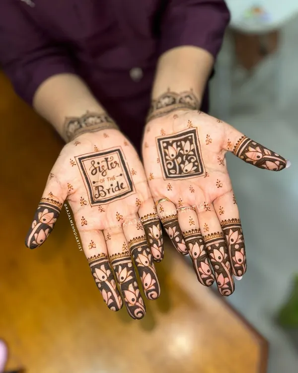 For the number one supporter, the Sister of the Bride! This is a trendy and personal design, with a custom message on one palm and a matching floral block on the other.