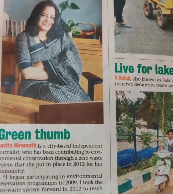 It was a proud moment to be featured in Bangalore Mirror as an eco-champion on World Environment Day. My journey started in 2009, and I have been committed to promoting zero-waste systems in my community and beyond ever since.