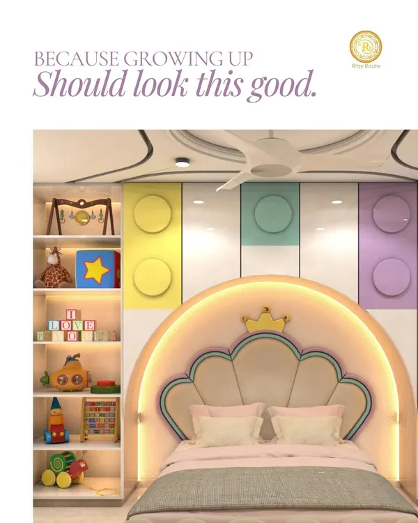 Because growing up should look this good. This whimsical bedroom features a custom-lit, shell-shaped headboard and Lego-inspired wardrobe panels, creating a magical space for any child.