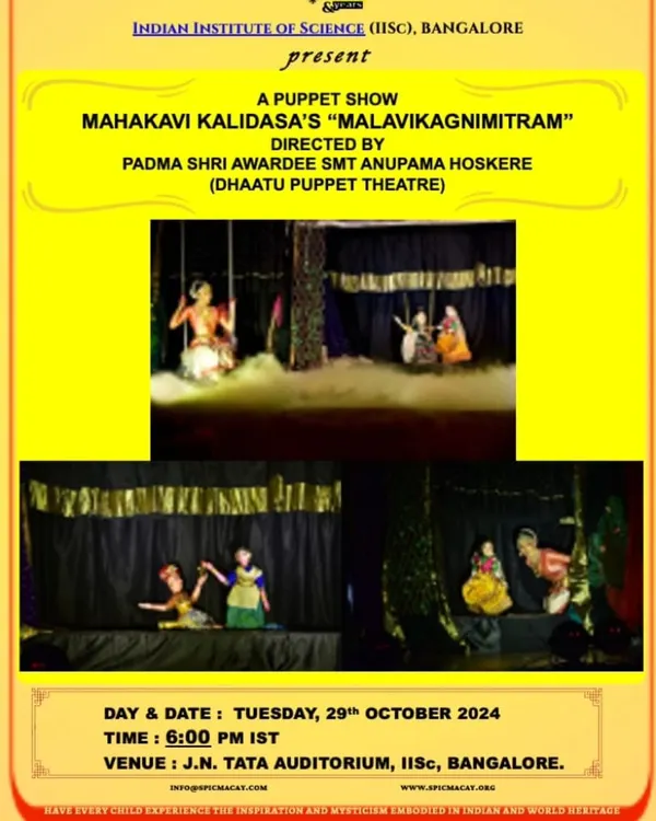 This is the official announcement for our performance of "Malavikaagnimitram" at the Indian Institute of Science, Bengaluru. It is always an honor to bring the work of Mahakavi Kalidasa to such esteemed venues.