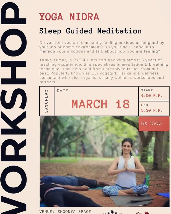 This flyer for my Yoga Nidra workshop explains the core benefit: deep, sleep like rest for your body and mind. It's a powerful tool for anyone feeling anxious or fatigued.