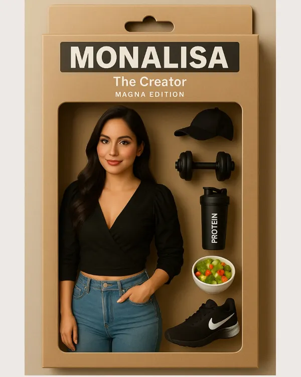 I loved this "creator doll" trend. This AI-generated image perfectly captures my identity with a mix of fitness gear, healthy food, and style. It's a fun representation of my brand.