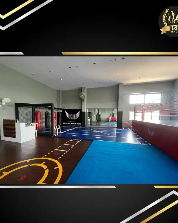 A look inside the Fly Zone fitness center at our club. This space is equipped for specialized action training, including a boxing ring and padded flooring for martial arts and gymnastics.