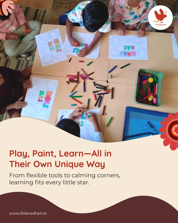 Here, learning is tailored to each child. Whether it's using different crayons or finding a quiet corner to focus, I ensure every little star has the tools and space they need to paint, play, and learn in their own unique way.