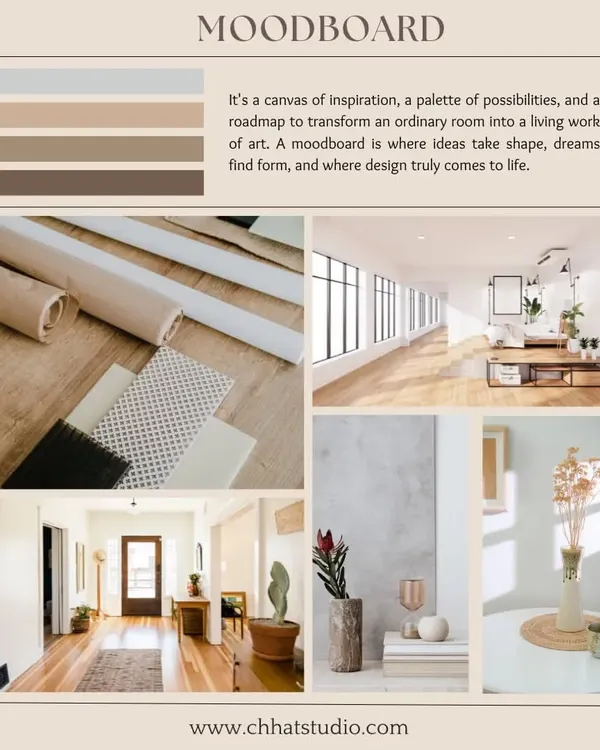 A moodboard is the first step in bringing a design to life. It's a canvas of inspiration, a palette of possibilities, and a roadmap that helps shape ideas and transform an ordinary room into a living work of art.