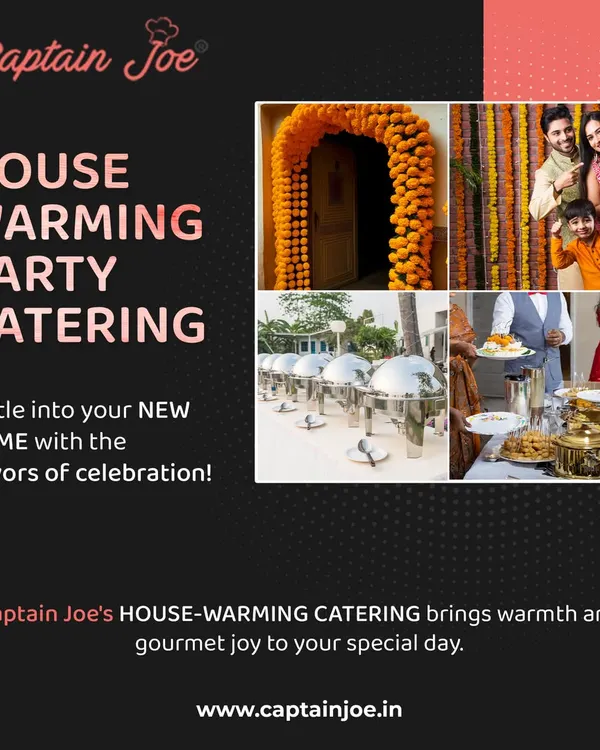 Settle into your new home with the flavors of celebration. This collage shows all the elements of a perfect housewarming party I can provide, from the traditional marigold decor to a beautiful buffet setup and happy guests.
