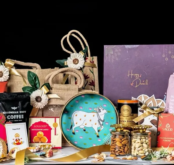 We believe gifting is an art, and here is a full display of our craft. This collection showcases the variety we offer, including premium gift boxes, eco-friendly jute bags, decorative trays, and an assortment of gourmet snacks, sweets, and curated decor items perfect for any festive celebration.