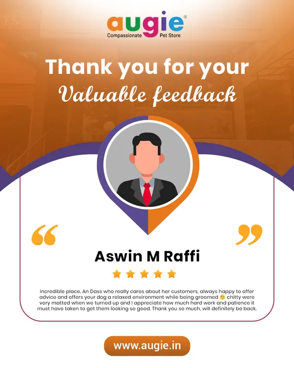 We're so grateful for feedback from pet parents like Aswin! Knowing that our groomer, An Dass, provides caring advice and a relaxed environment for dogs like Chitty means the world to us.