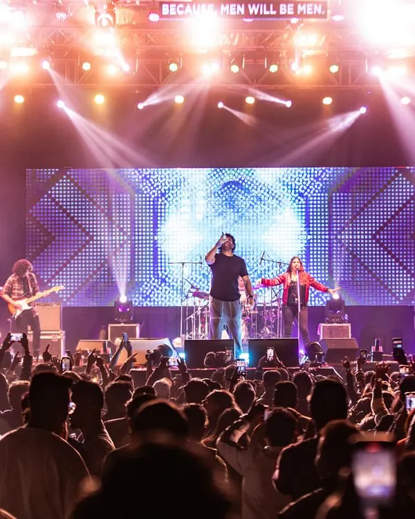 A wide view from the stage during a Farhan Live concert. Seeing a sea of people connected by music is the ultimate reward for any performer.