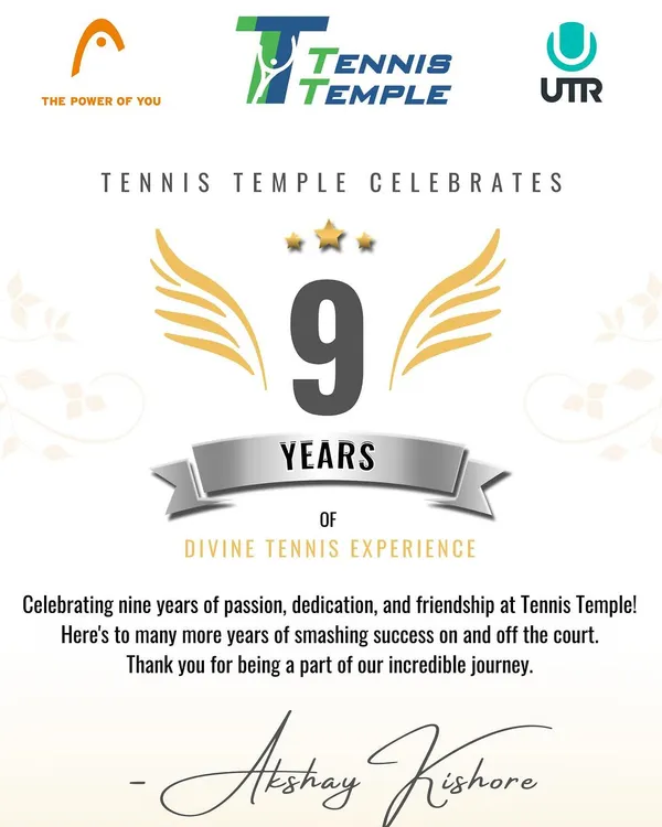 Celebrating nine years of passion, dedication, and friendship at Tennis Temple. We are proud of the incredible journey and our amazing community.