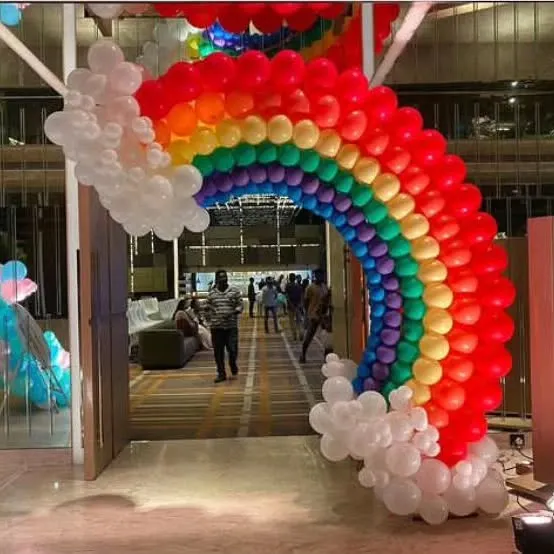 This is a grand rainbow balloon arch I created for a party entrance. It makes a huge impact as soon as guests arrive and is perfect for large venues or outdoor events.