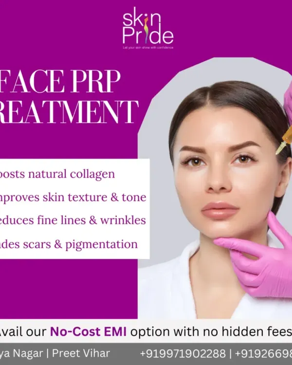 This graphic explains the benefits of Face PRP treatment. It is a fantastic natural procedure that boosts collagen, improves texture, reduces fine lines, and fades scars by using your body's own healing abilities.