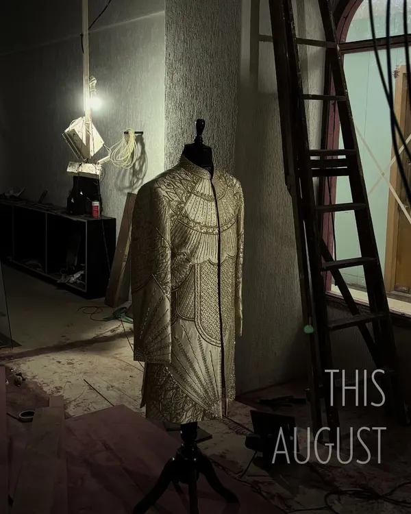A teaser from before we opened. This intricately embroidered sherwani, seen here amidst the construction, was a sign of the timeless style we were about to bring to our new space.