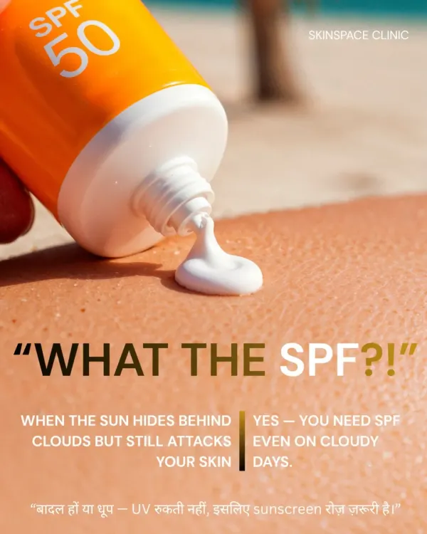 "What the SPF?!" Even on cloudy days, up to 80% of the sun's UV rays can penetrate your skin. This is why we always say sunscreen is a daily necessity, rain or shine.