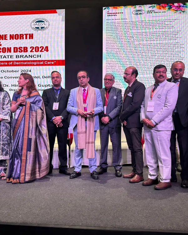 I was deeply honored to receive the prestigious K.C. Kandhari Memorial Award at Dermazone North 2024. This recognition for my contributions to the field of dermatology is a moment of great pride.