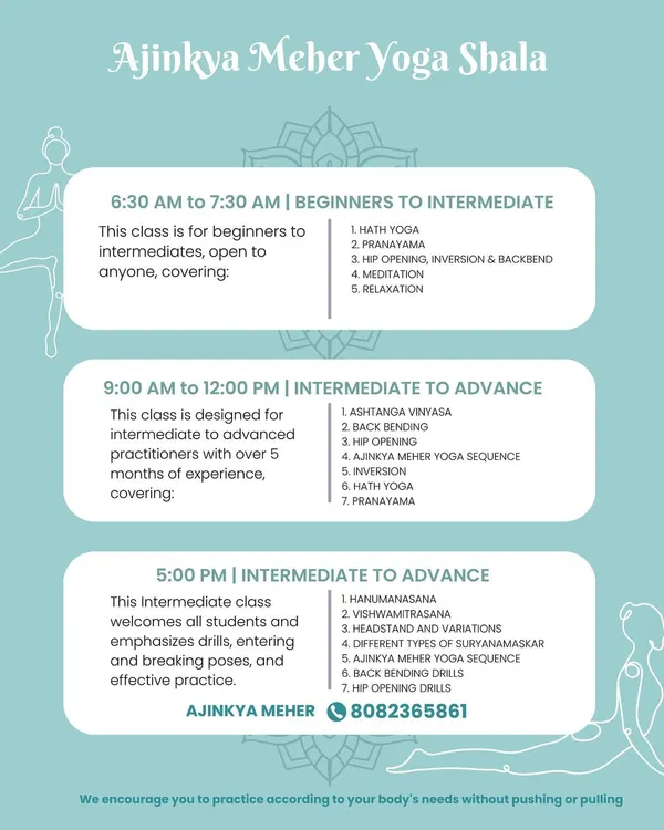 A complete overview of our online classes for the month. You can see timings for Beginners to Intermediate, Intermediate to Advance, and our special breakdown sequence classes.