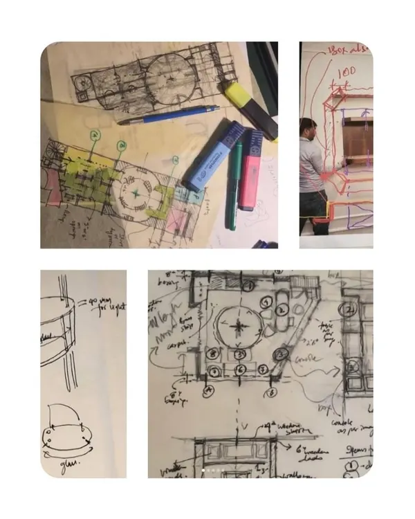 Our process starts with beautifully chaotic scribbles. Sketching is not just about putting lines on paper; it is a way to think through scale, proportion, and spatial intent with an immediacy and intuition that no 3D tool can offer.