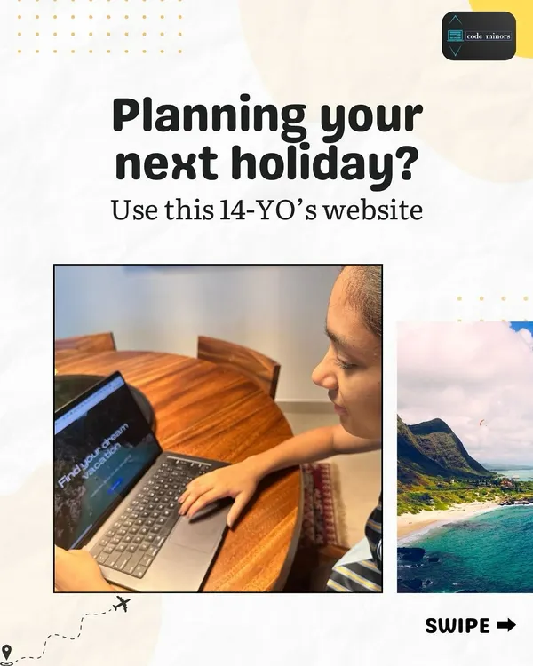 This is 14-year-old Sri, the creator of the 'Travel Express' website, working on her project. It shows the hands-on process of turning an idea into a functional website, a core part of my web development curriculum.