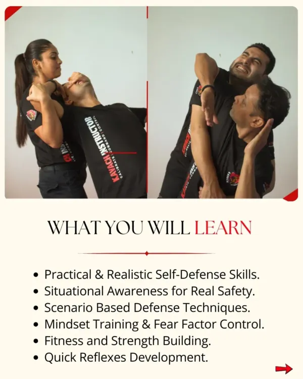 A summary of what you will learn, from practical skills and situational awareness to mindset training and fitness.