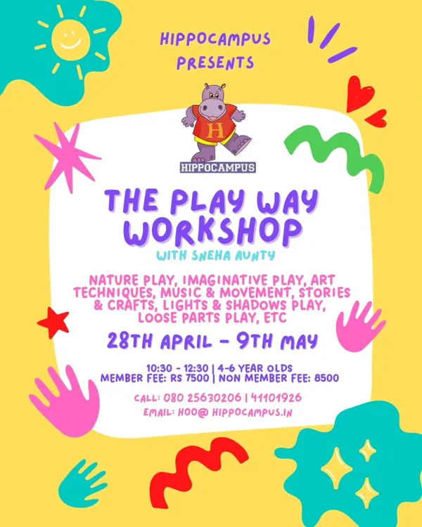 Join the Play-Way Workshop with Sneha Aunty! This summer program is designed to help children lead their own play through nature, art, music, and imaginative fun.
