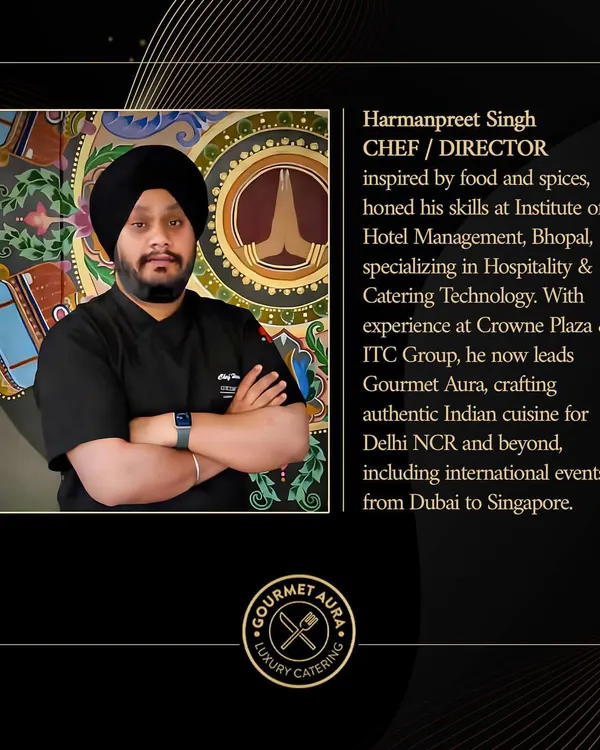 Meet our Chef Director, Harmanpreet Singh. With a background from IHM Bhopal and experience at Crowne Plaza & ITC Group, he now leads our team in crafting authentic and innovative cuisine for events in Delhi, across India, and globally.