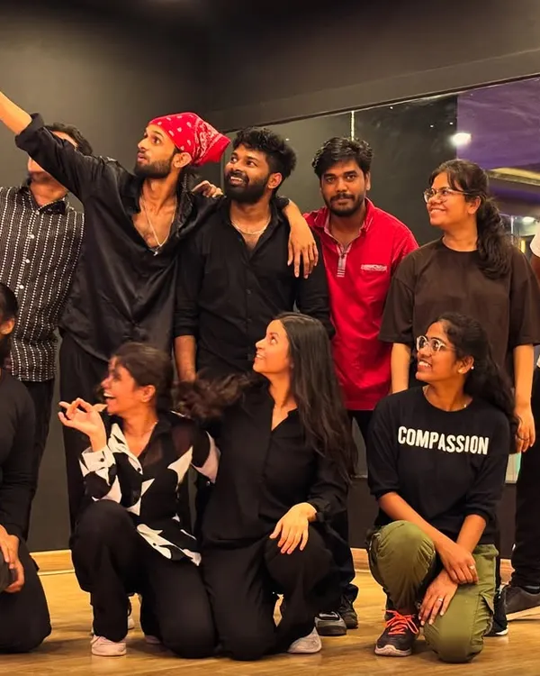 This is our Bollywood 8-9 PM squad. After we film our routines, we always take a moment to celebrate our hard work with a group photo.