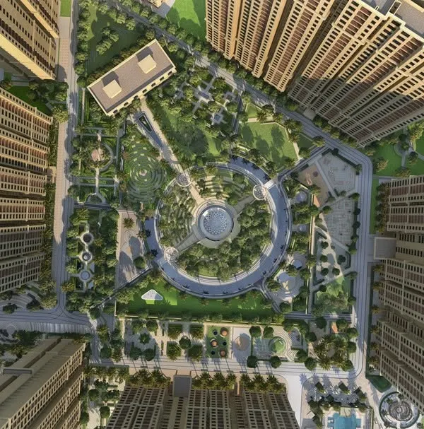 An aerial master plan view of Casagrand Sun City, demonstrating our approach to geometric precision and large-scale urban planning. We design communities as integrated systems, where buildings, green spaces, and circulation networks form a cohesive, harmonious whole.