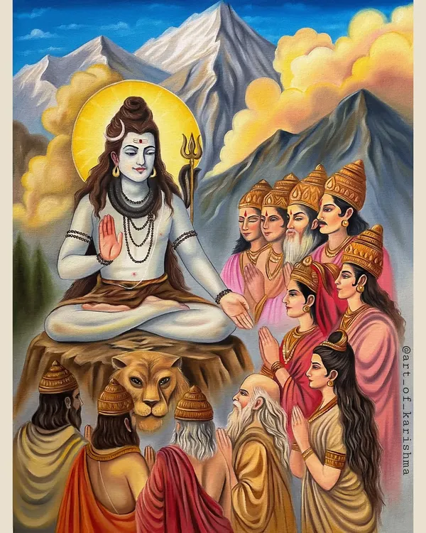 A close-up of my detailed oil painting depicting Lord Shiva giving his blessings.