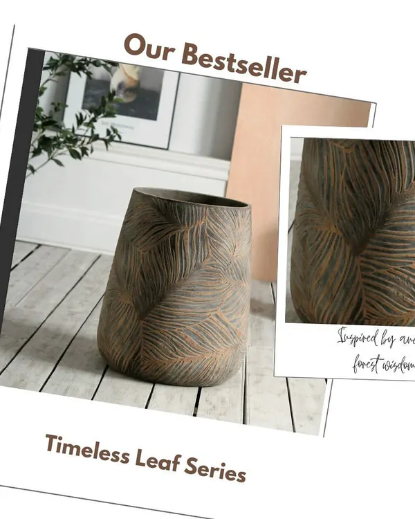 This is my bestselling Timeless Leaf Series, a collection I am very proud of. These planters are handcrafted from Glass Reinforced Cement, which makes them much lighter than traditional cement but just as durable. The hand-textured leaf engraving is inspired by the calm of the forest, perfect for bringing a peaceful, earthy feel to your home.