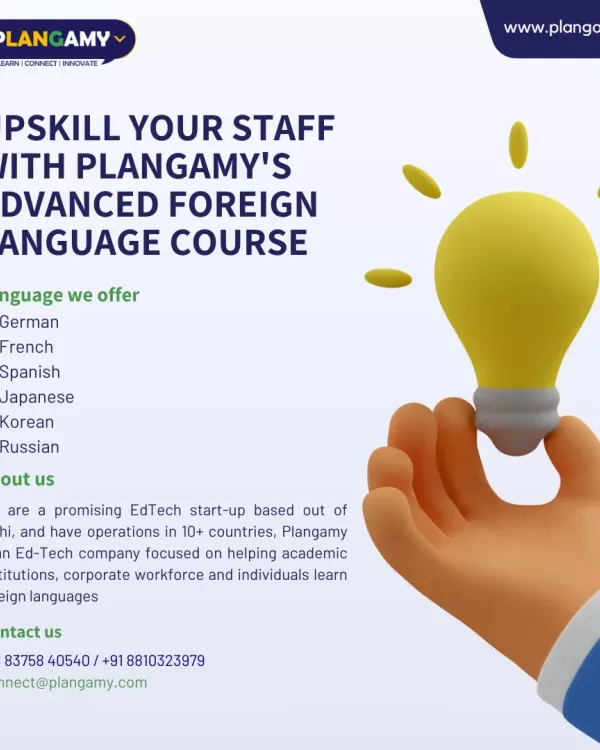 Empower your workforce with global communication skills. This flyer details our advanced foreign language courses for corporate teams in German, French, Spanish, and more.