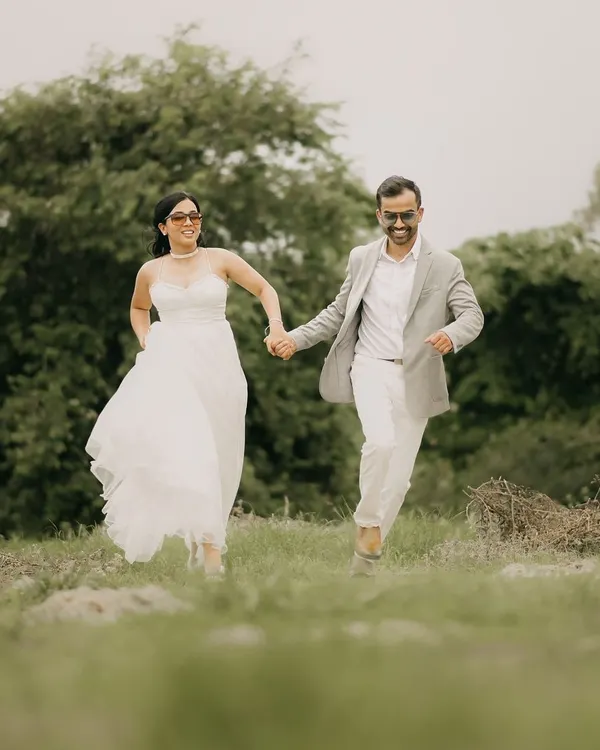 A fun, candid shot from a pre-wedding shoot in Agra. I love capturing these natural moments of laughter and movement, which tell a much better story than a simple pose.